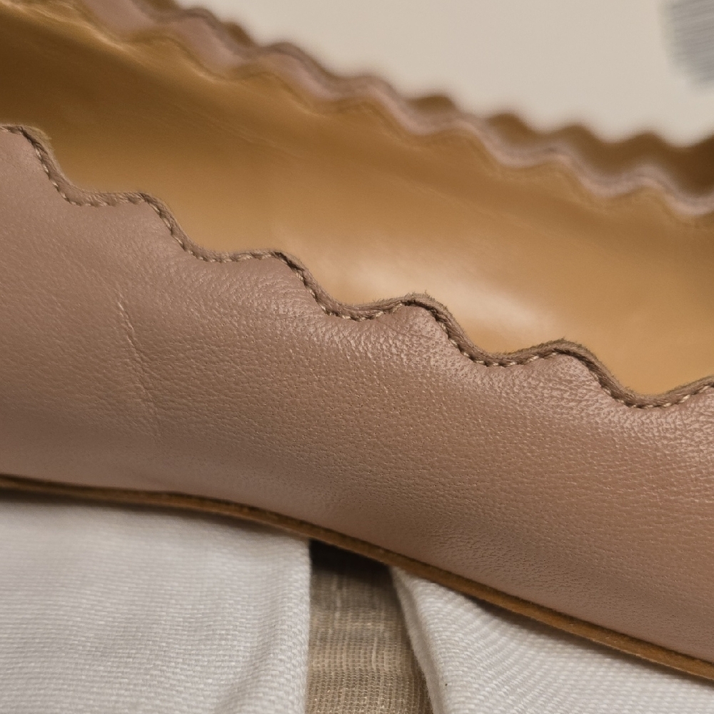 Chloe Pink Tea All Leather Scalloped Ballet Flats - Picture 14 of 15